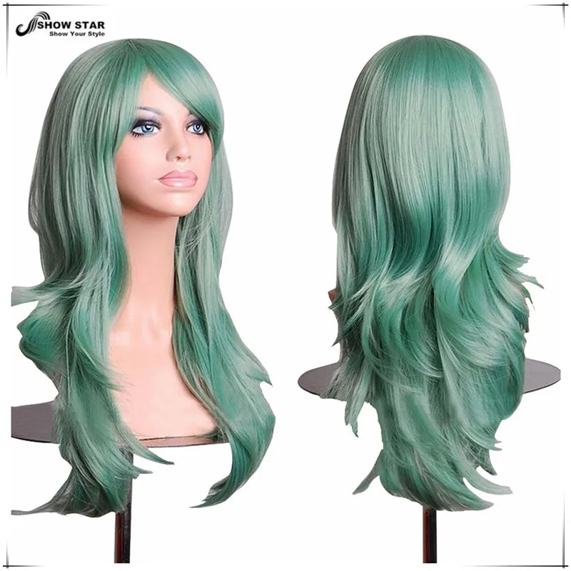 SHOWSTAR Harajuku Mint Green wig Cosplay sexy Long Wavy Curly Wigs