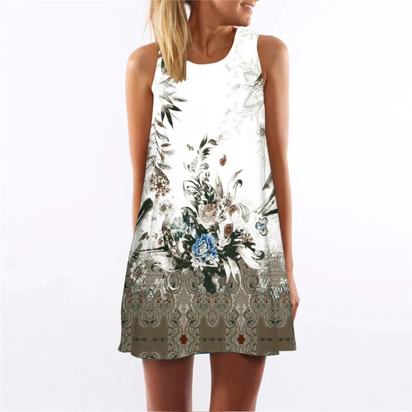 

New Summer Women Round Neck Fashion Black Flower Sleeveless Straight Plus Size Casual Dress Vestidos Verano 2018 #F#40SP26