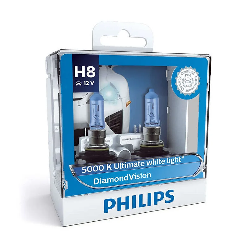 2X Philips H8 12V 35W Diamond Vision 5000 К супербелый светильник Галогенные Авто головного средства ухода за кожей Шеи светильник автомобильные лампы Противотуманные фары 12360DVS2