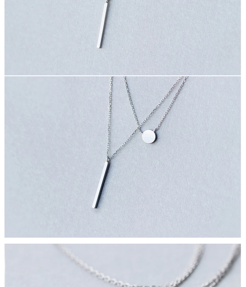 New 2018 Women's Fashion 100% 925 Real Sterling Silver Minimalist Jewelry Sex 2 Layers Pendant Chokers Necklace Gift Girl Lady (3)
