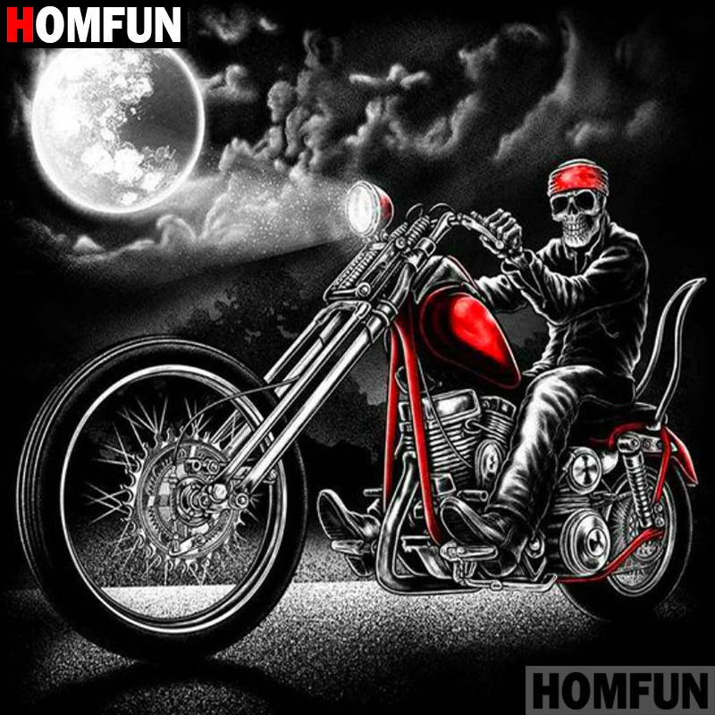 

HOMFUN 5D DIY Diamond Painting Full Square/Round Drill "Skull motorcycle" 3D Embroidery Cross Stitch gift Home Decor A08058