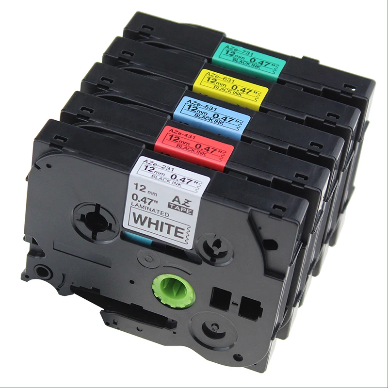 

5 Pack 12mm Mixed color Combo Set TZe-231 TZe-431 TZe-531 TZe-631 TZe-731 Laminated Label Tapes Compatible Brother P-touch