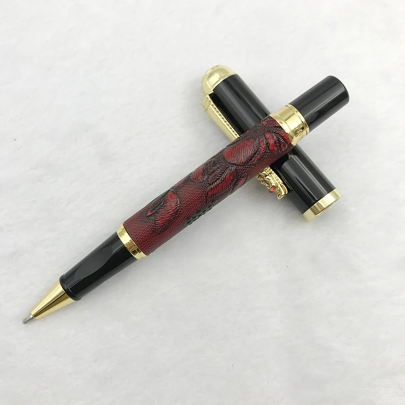 

Jinhao Dragon Rollerball Pen Gift High-end Gold Dragon Clip Black Ink Refill 0.7mm Red Brown Emboss Ballpoint Pens with Cap 1pc