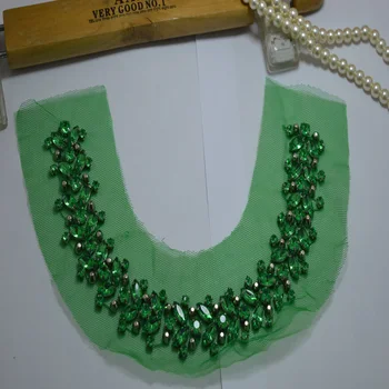 

1PC beautiful green~black~pink beaded Embroidered Polyester Lace collar Sewing Patch for Collar Bridal Dress043001