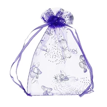 Красивый мешочек для украшений из органзы с бабочкой, Подарочный пакет для свадьбы, рождественской вечеринки, 25 шт, 9 см х 12 см(фиолетовый