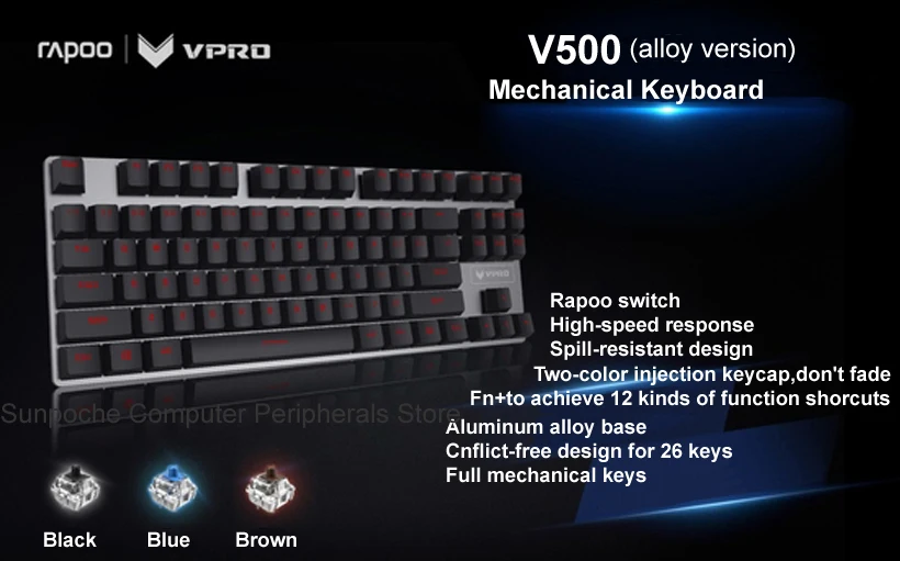 Rapoo v500 сплава версия механическая игровая клавиатура с 1.8 м usb кабель для рабочего стола компьютера ноутбука teclado gamer