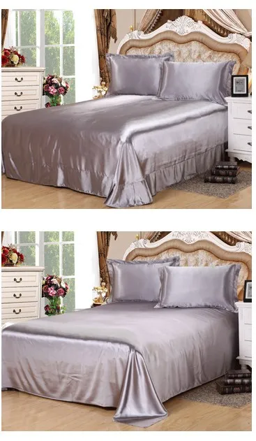4pcs Silk Sheets Silver Grey Bedding Set Satin Flat Fitted Bed Sheet Bedspread Super King Size Queen Full Twin Linens 20 Color Bedding Set Satin King Sizebedding Set Aliexpress