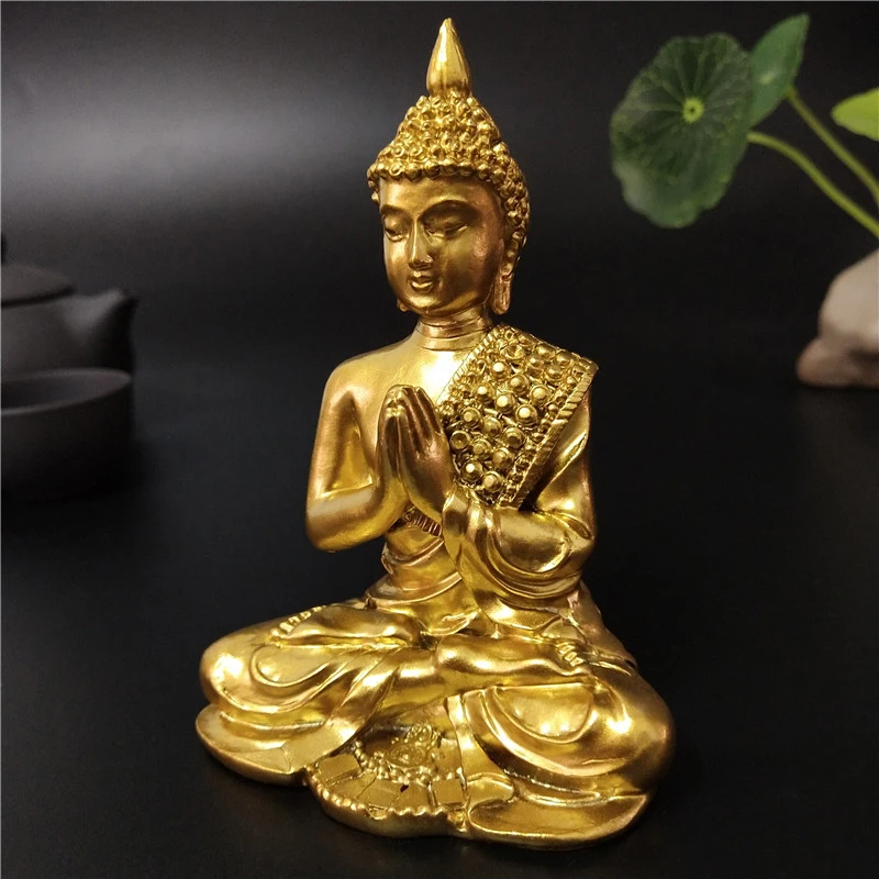 Золотой таиландский Будда статуя Индус фэншуй медитация Будда статуэтки изделия из смолы домашний сад декоративные статуэтки