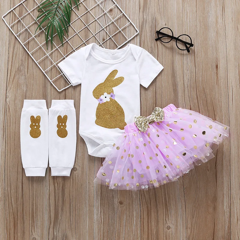 Комплекты одежды из 3 предметов для новорожденных и маленьких девочек, весна-осень, хлопковый боди с принтом кролика+ юбка-пачка+ колготки, 3 мес.-24 месяца
