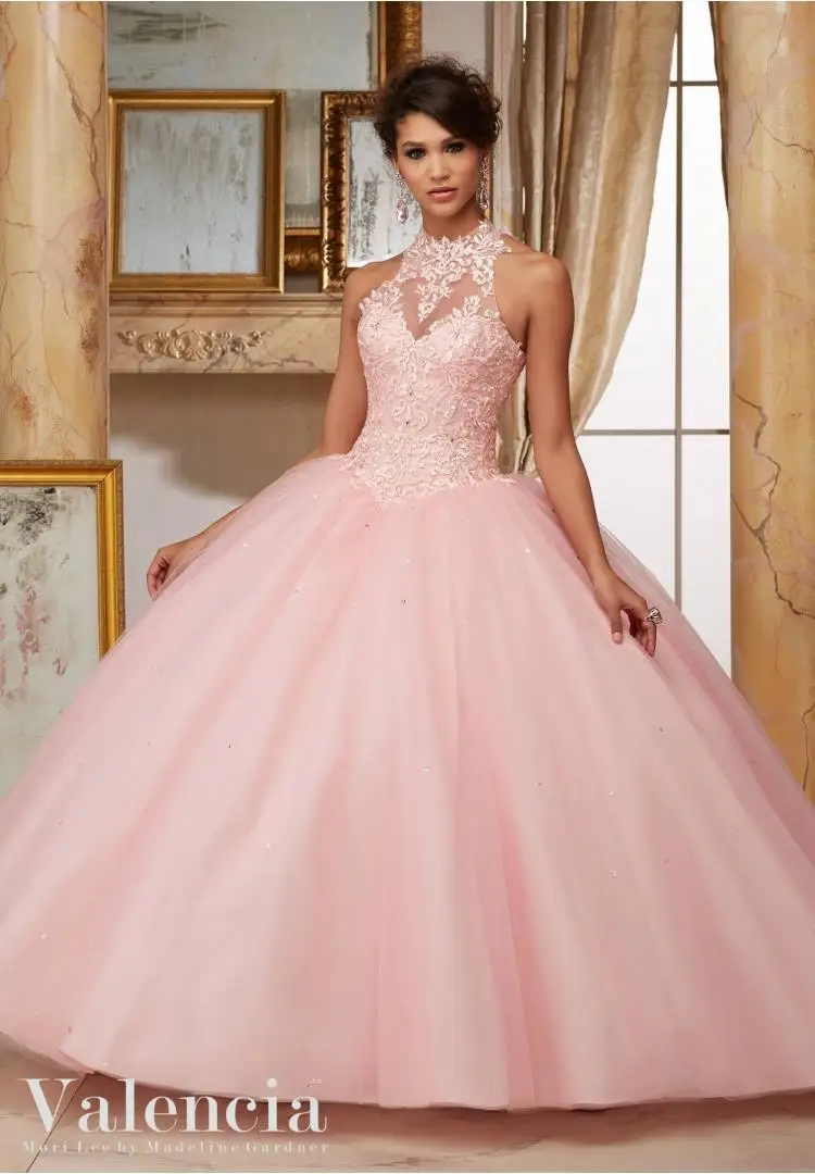 Новое Прибытие Лонг Бальные Платья Бисером Вышивка Красный Quinceanera Платья Высокая Шея Для 15 Лет Vestidos De 15 Anos - Цвет: as pic