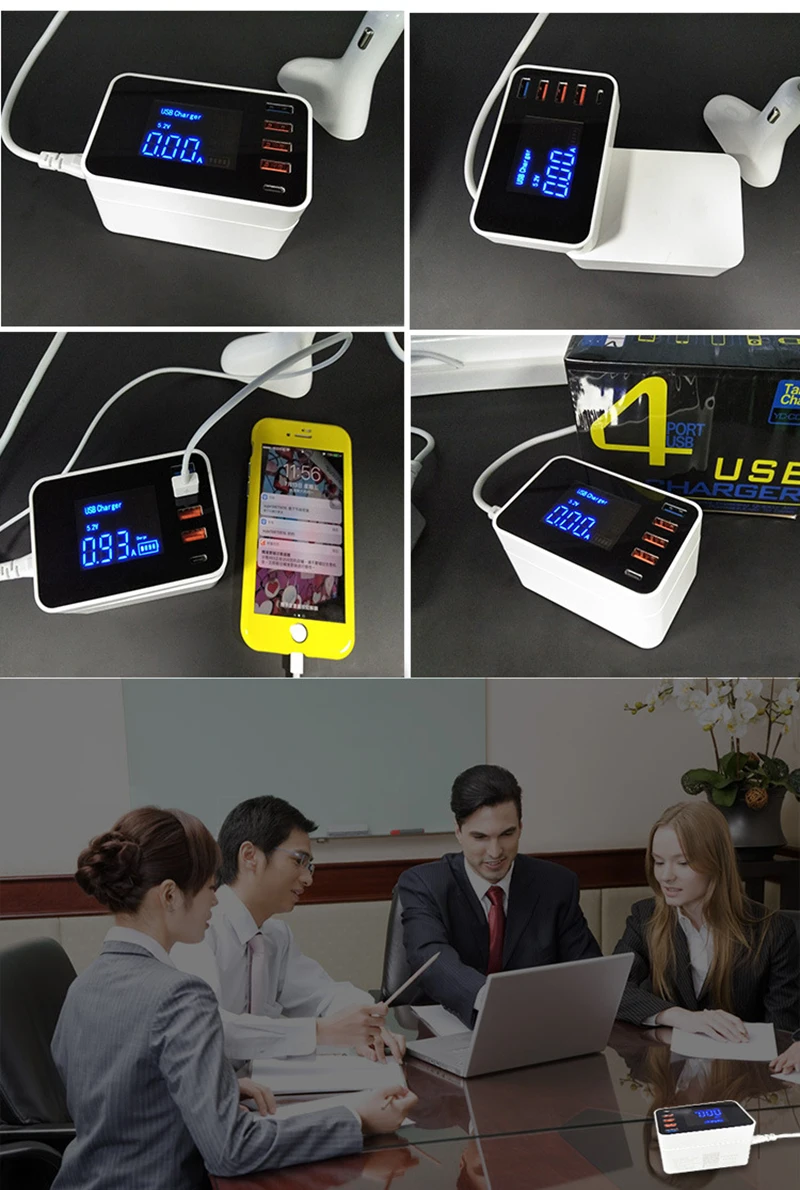 Thbelieve QC3.0 Multi Chargers EU US UK USB Type-C Mobile Phone Charge 4 USB HUB Multiple Charger Station Wall Desktop Adapter (6)
