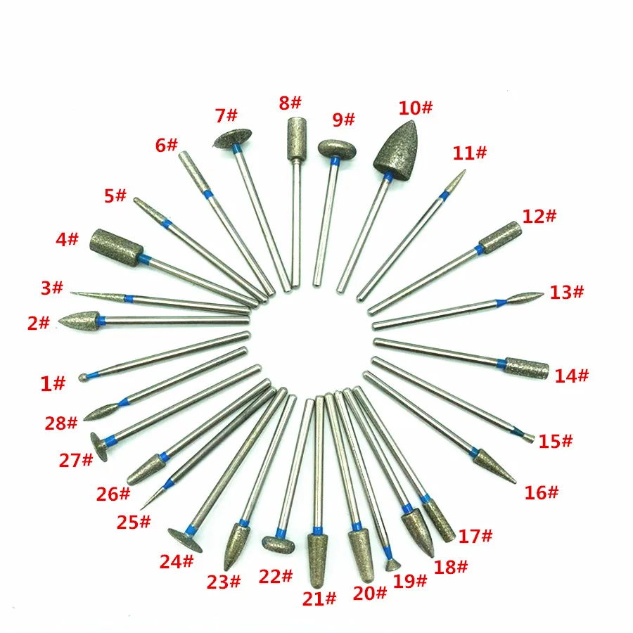 28 шт. 2,35 мм хвостовик алмазный шлифовальный бор сверла наборы для зубной Бур Форма иглы Стоматологическая Полировка Боры