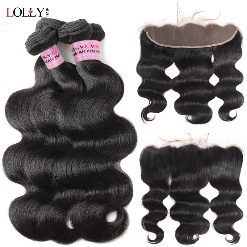 

Lolly Malaysian Body Wave Bundles With Frontal Baby Hair Natural Color Non Remy Human Hair 3 Bundles With Frontal Closure 13X4