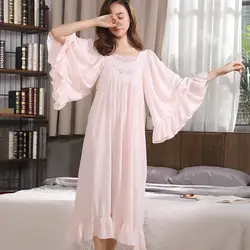 Для беременных женщин с длинным Спящая платье Ночная рубашка оборками рукав для беременных ночная рубашка Элегантные старинные ночные