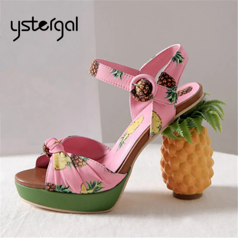 Ystergal Pineapple Heel Women Sandals Print Summer Ladies Platform