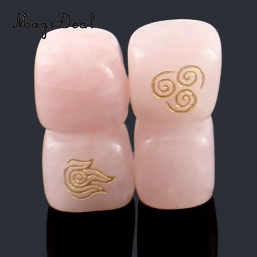 MagiDeal Delicate 4Pcs Natural Powder Crystal Stone Polished Fire Water Wind Soil Engraved Runes for Room House Office Decor