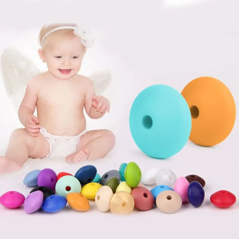 100pcs Teething Silicone Beads Lentil Abacus 12*7mm Bpa Free Tooth Diy Teether