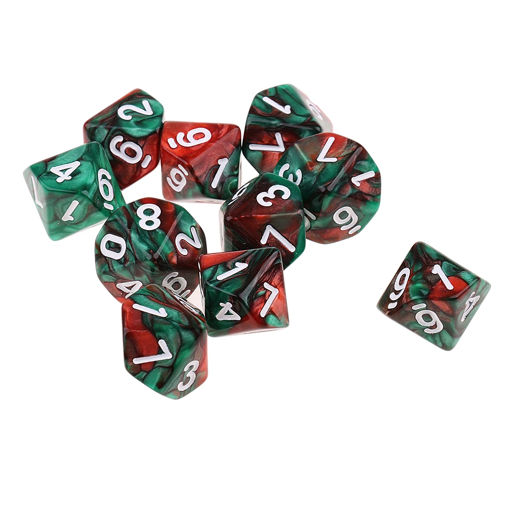 Perfeclan 10pcs 10 Sided D10 Polyhedral Dice Double Color for DND RPG MTG Board Game Accessories Double Colors Dice