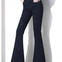 Стиль Весна и лето Модные женские длинные джинсы Дырокол с бахромой расклешенные брюки большого размера