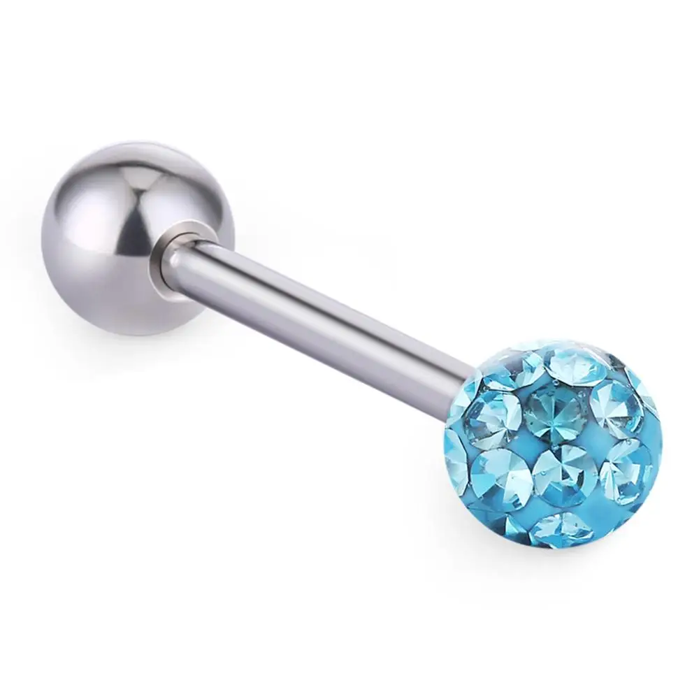1 шт./лот эпоксидный CZ драгоценный камень сияющий хрустальный шар кольцо-пирсинг в язык гипоаллергенный штанга нержавеющая сталь 14 г Украшения для тела SD082 - Окраска металла: 1pc Blue