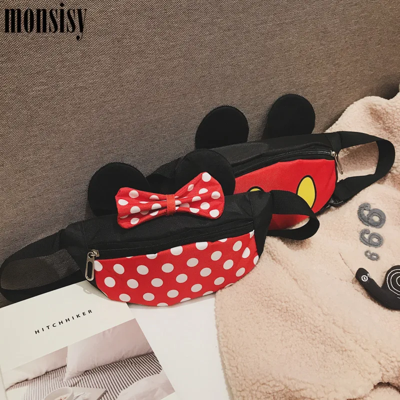 Monsisy 2019 الأطفال الخصر حزم طفل فاني حقيبة فتاة صبي الأزياء أكسفورد ماوس رئيس القوس نقطة حقيبة صدر للرجال الهاتف الحقيبة طفل حزام حزمة