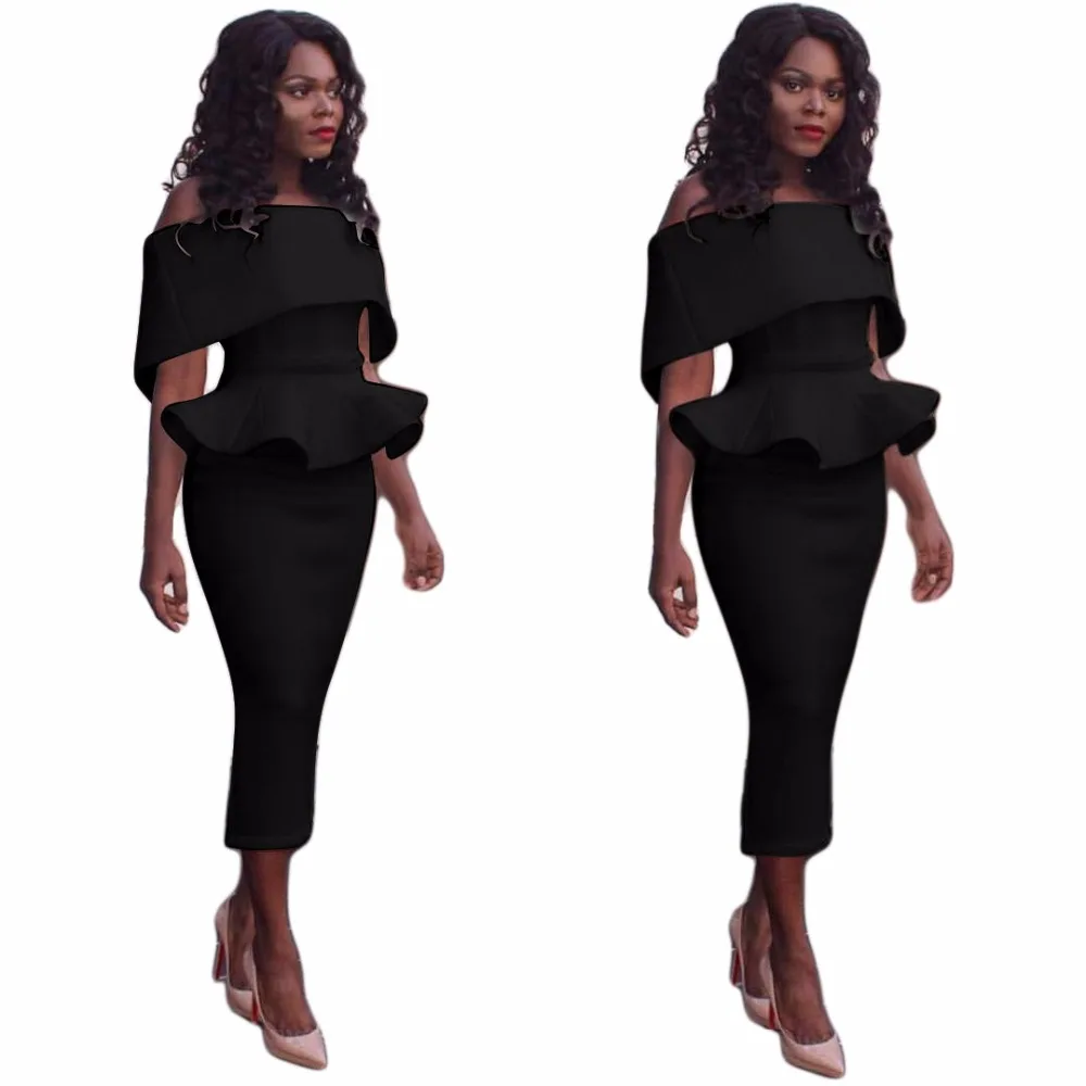 black Off Shoulder Sleeveless Rufflesy Bodycon Dress