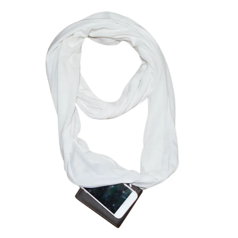 Модный женский Мягкий трикотажный шарф на молнии с секретным карманом, Одноцветный снуд, шарфы для путешествий, шарфы, горячая распродажа - Цвет: Белый