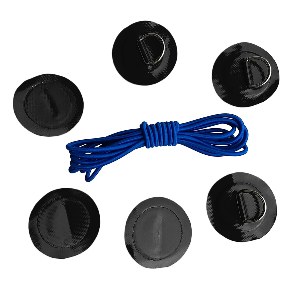 6Pcs Kayak PVC Inflatable Boat Kayak Dinghy Canoe Raft 316 Stainless Steel D-Ring Patch/Pad & Elastic Bungee Rope Cord Tie Down