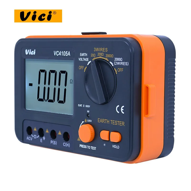 Vici VC4105A цифровой тестер сопротивления заземления 0-1999ohm тестер переменного напряжения заземления 0-199,9 в ЖК-тестер заземления с подсветкой