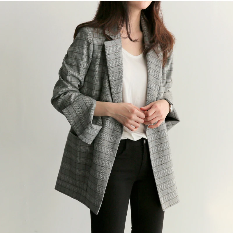 price cut  RUGOD Women Plaid Coat and Jackets Suit Femme Long Sleeve Office Ladies Wear with Belt Female Jacke