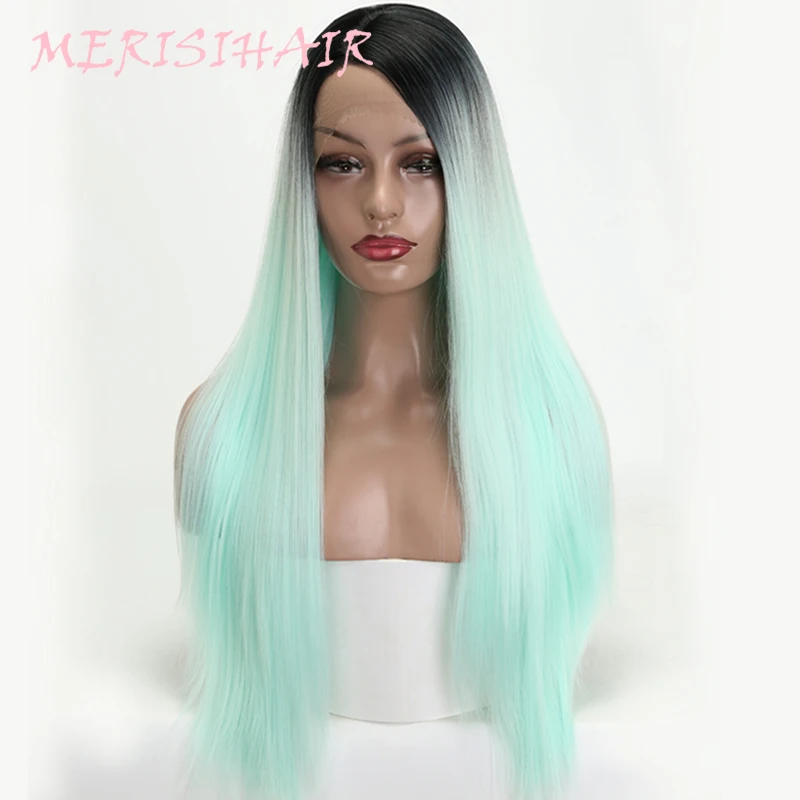 

MERISI HAIR Synthetic Lace Frontal Wig For Women Black Long Straight 3 Colors Available Wearing Nature High Temperature Fiber