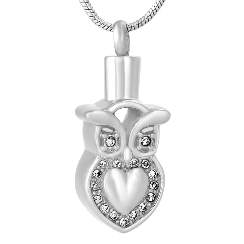 New Owl Crystal Cremation Urn Keepsake Ashes Silver Memorial Necklace
