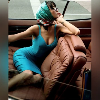 

Ocstrade Women Bandage Bodycon Dress 2019 Summer Runway Blue Sleeveless Sexy Bandage Dress Mini Backless Party Night Club Dress
