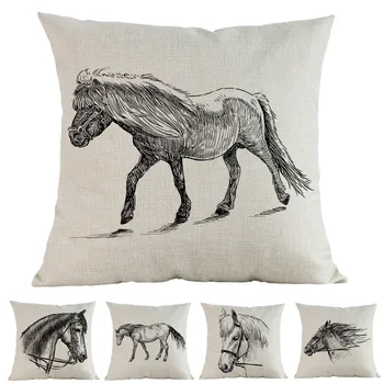 

Hand Drawn Sketch Portrait Of Horse Pony Arabian Linen Cotton Pillow Case Home Sofa Decoration Cushion Cover 45*45cm