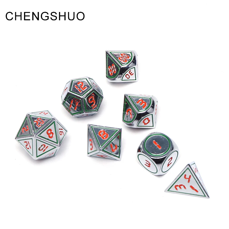 

Chengshuo dnd metal dice set rpg polyhedral dungeons and dragons tabletop game digital dices dados rpg 7pcs d8 10 12 20 silvery