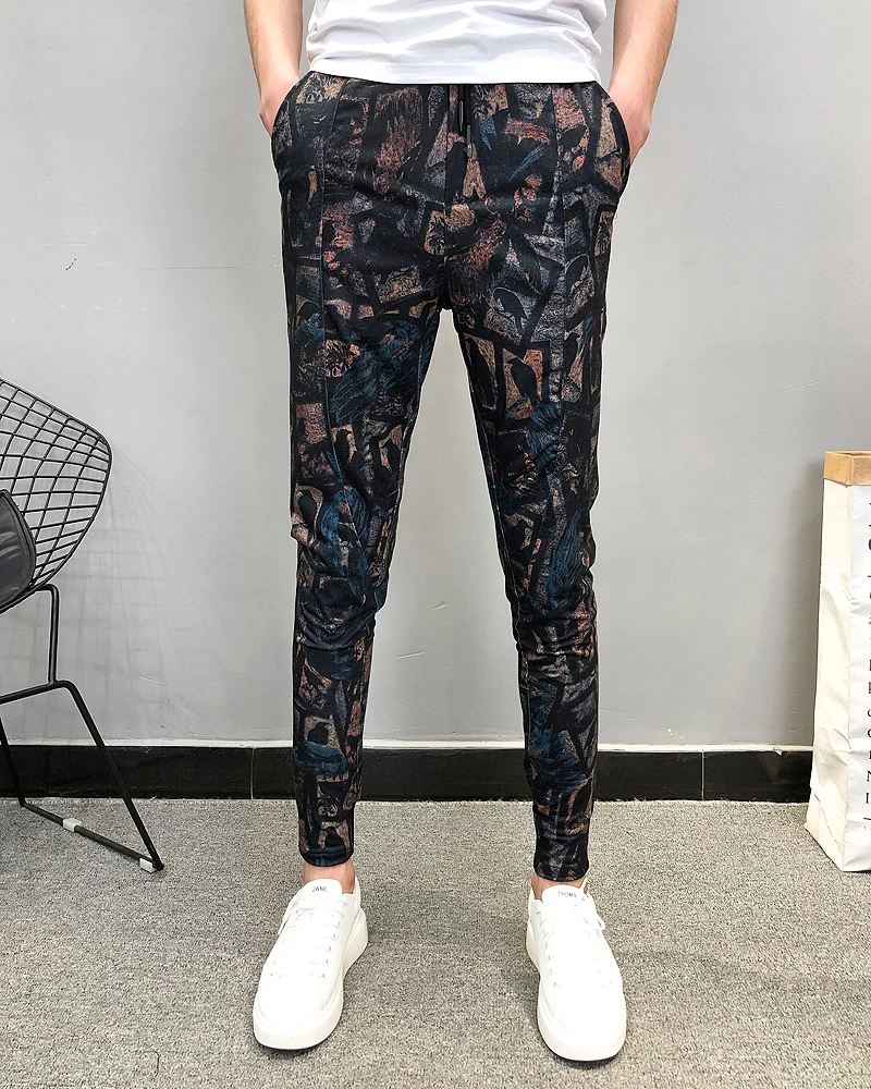 Летние модные брендовые новые Pantalon Hombre мужские штаны для бега, повседневные облегающие штаны до щиколотки с принтом, шаровары, мужские брюки