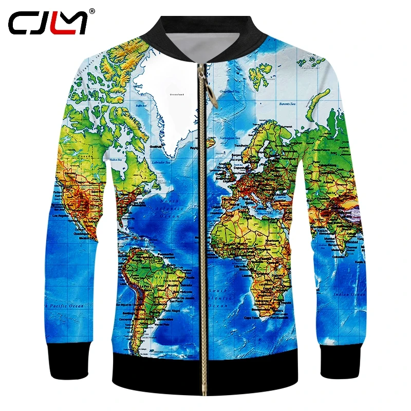 

CJLM Man Hiphop Streetwear Punk Zipper Outwer Tracksuits New Fashion Men's Cool Print World Map 3D Jackets Coats Dropshipping