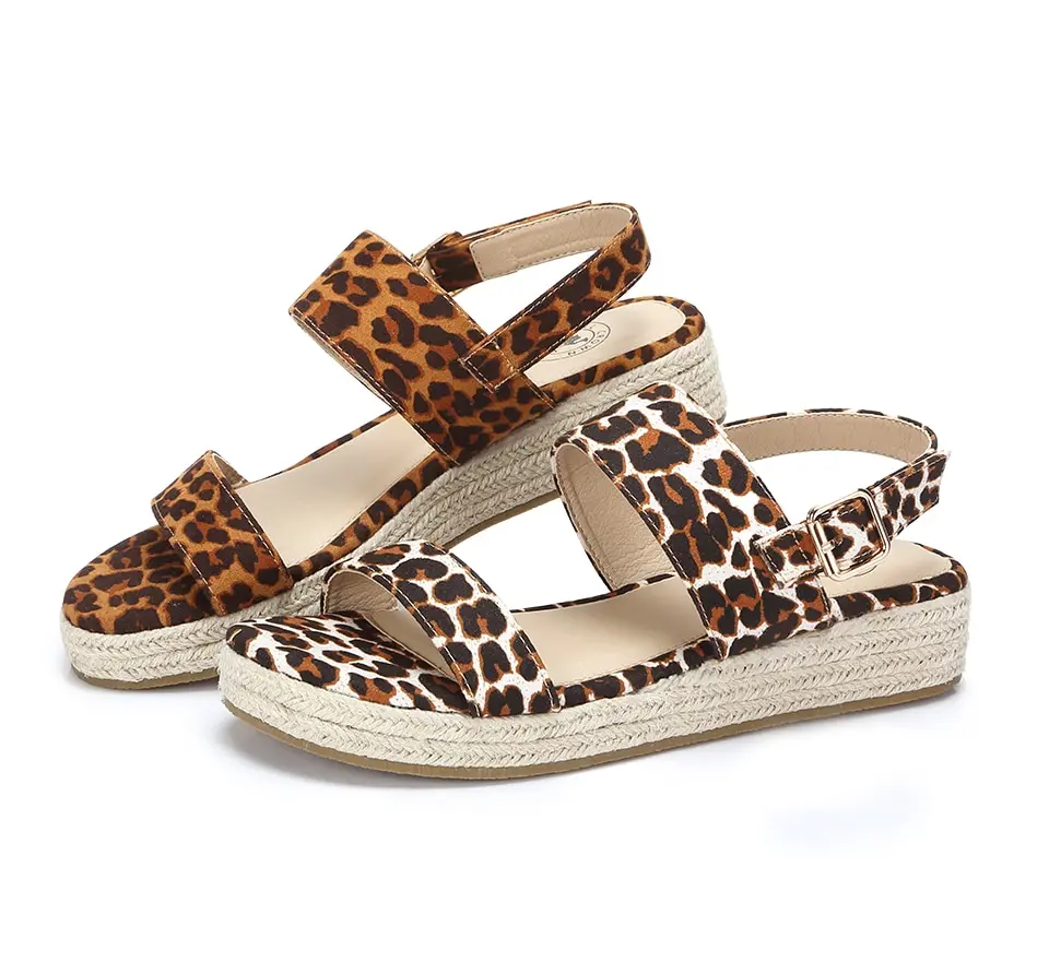 CAMEL/женские сандалии; леопардовые сандалии на танкетке; женская повседневная обувь на плоской подошве; летние сандалии для женщин; пляжная обувь с ремешком и пряжкой