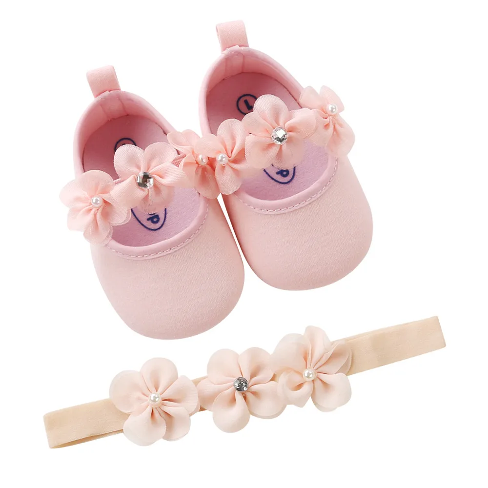 

2 Pcs Baby Hairband + Infant Girls Shoes Casual Floral Sneaker Anti-slip Soft Sole Children Shoes High Quality Bebe Shoes#H2Z1
