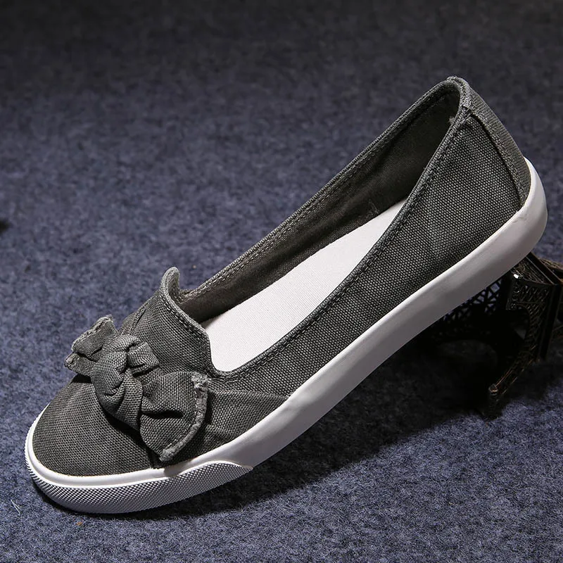 Summer Loafers Women Canvas Shoes Plimsolls Slip on Bowtie Casual Shoes