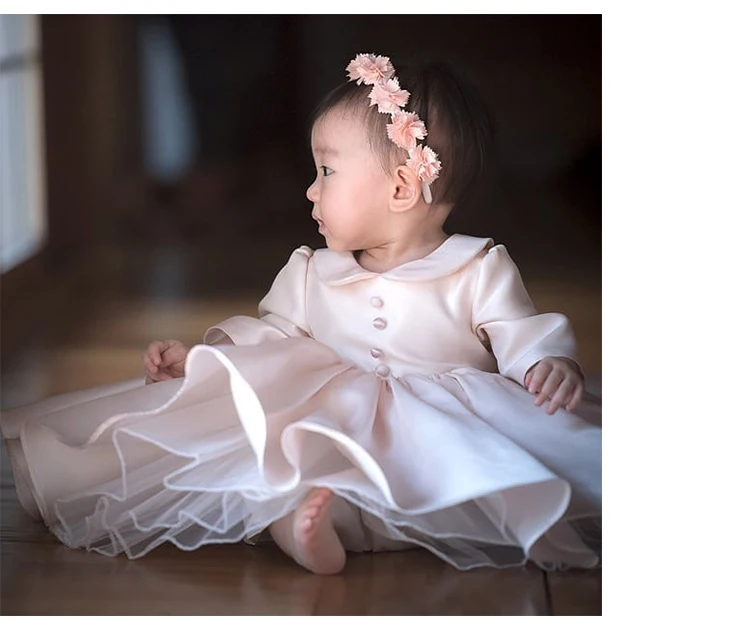 Платья для маленьких девочек; розовое кружевное платье на крестины для маленьких девочек с длинными рукавами; платье для крещения на 1 год; костюм принцессы