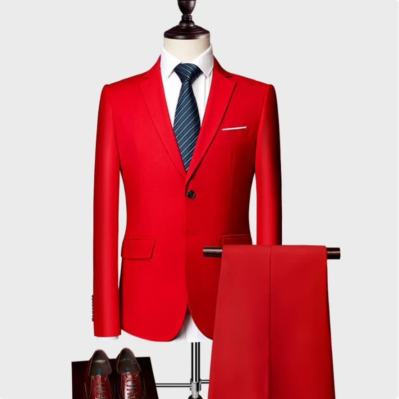 

High Quality2019 Brand Luxury Suit Men Business Casual Slim Fit Suits with Pants 2 Piece Wedding Blazer Mens Formal Party Jacket