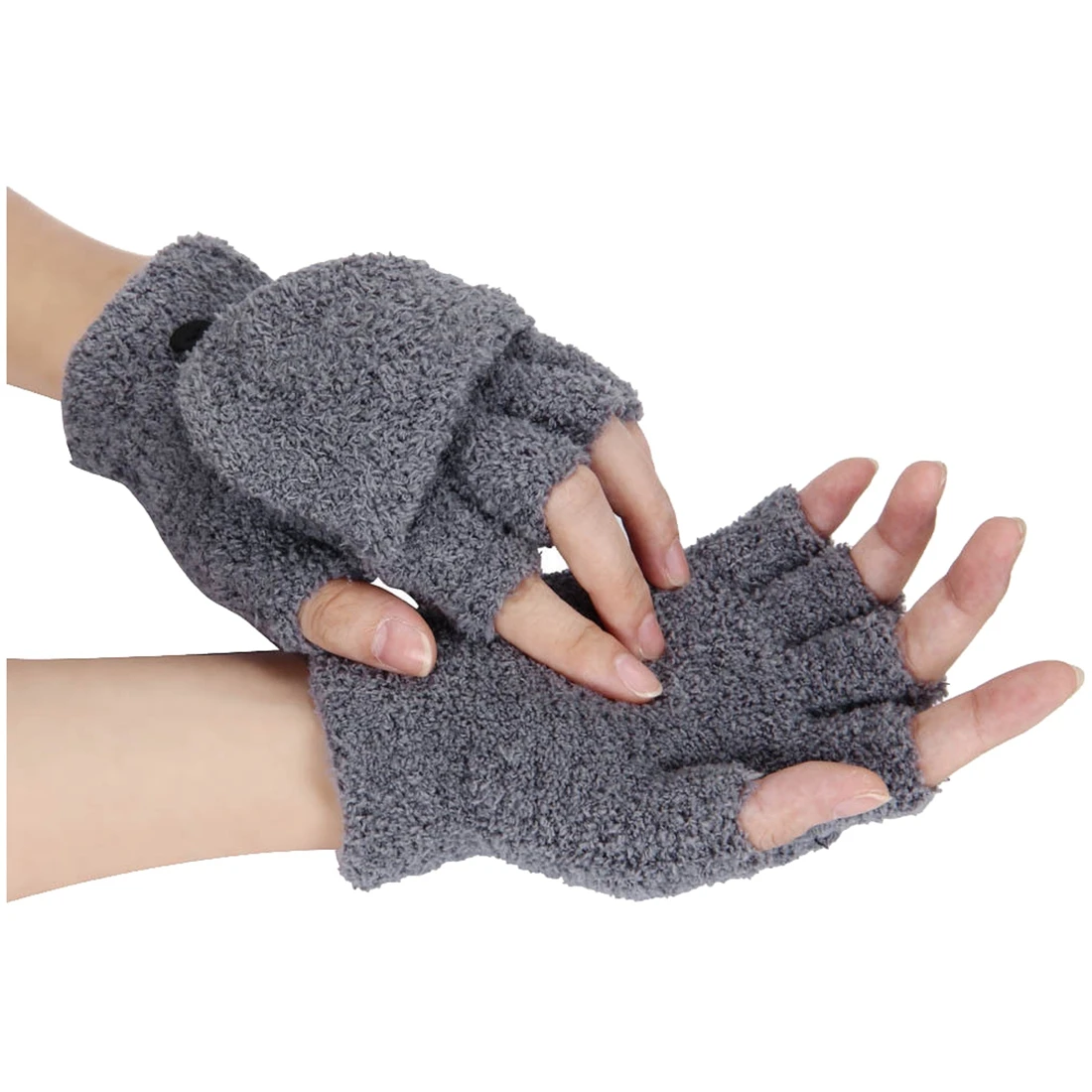 Girls Cute Fluffy Hand Wrist Warmer Soft Winter Fingerless Gloves Women Mitten dark gray Black Khaki