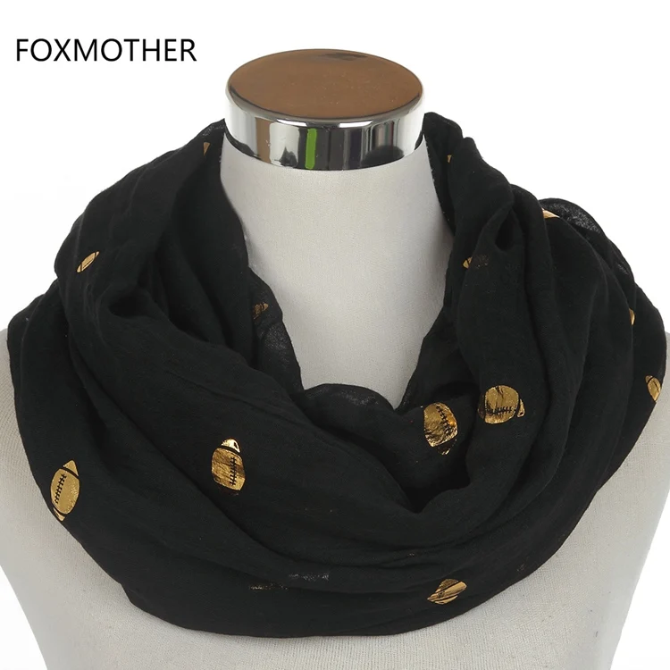 FOXMOTHER европейский дизайн черный фиолетовый красный блеск металлическая Золотая фольга регби шарфы шаль платок пашмины для женщин Подарки - Цвет: Black Loop