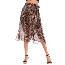 Feitong Женская юбка из тюля А-силуэта, Флористический с высокой талией, леопардовые клеш в складку, сетчатые, украшенные бисером, милые юбки миди# g50