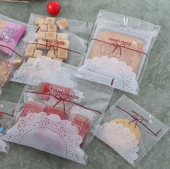 

100pcs/lot Lace Candy Bags Cookie Packaging Bags Self-adhesive Plastic Bags for Biscuits Wedding Decoration