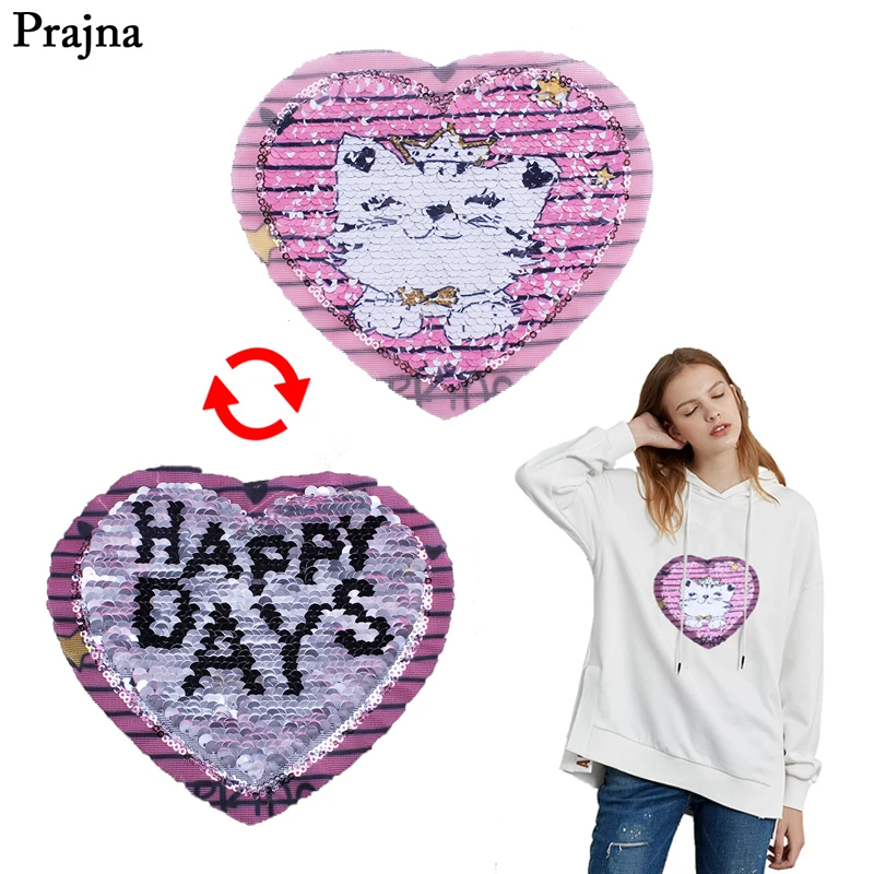 

Prajna Crown Cat Sequins Patch Cats Puss Happy Days Reversible Sequin Change Color Jeans Applications For Clothes Baby Jacket