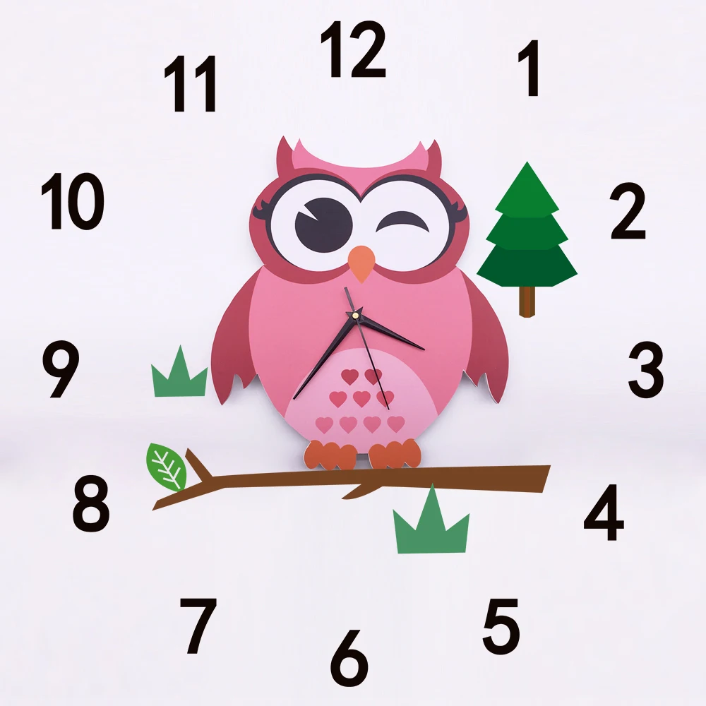 Funlife Angka Arab Lucu Kartun Owl Gaya Pedesaan Diam Quartz Jam