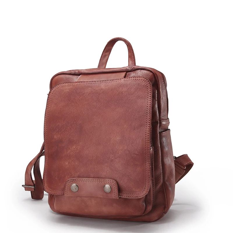 

Vintage Designer Handmade Genuine Leather Girls Small Casual Backpack Natural Cowhide Women's Red Bag Pack Ladies Studs Backpack