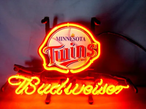 

Custom Business NEON SIGN board For MINNESOTA TWINS BASEBALL BUDWEISER REAL GLASS Tube BEER BAR PUB Club Shop Light Signs 17*14